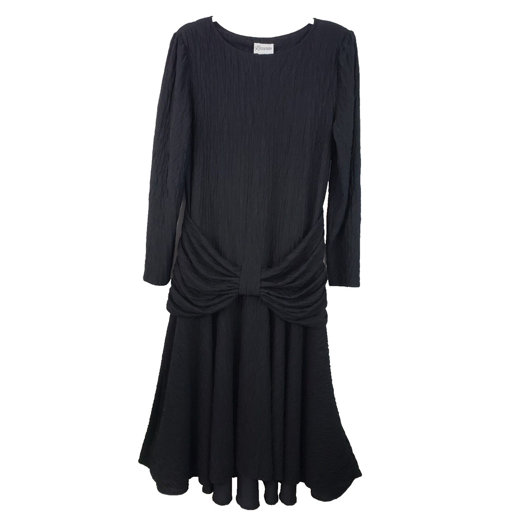 Vintage Riccardo Womens Dress Size L Dropped Waist Crinkle Whimsygoth Grandma